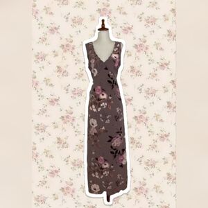 Vintage 90s Floral V-Neck Sleeveless Midi Dress